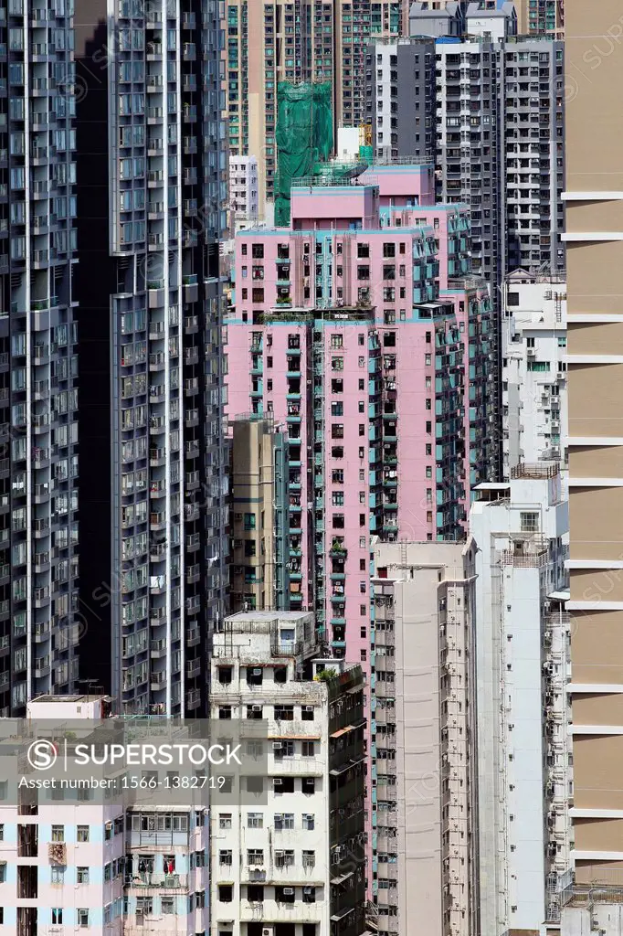 Aerial view of buildings, Hong Kong Island, Hong Kong, China, East Asia.