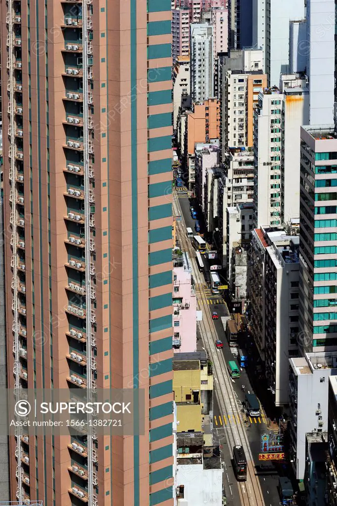 Aerial view of buildings and streets, Hong Kong Island, Hong Kong, China, East Asia.