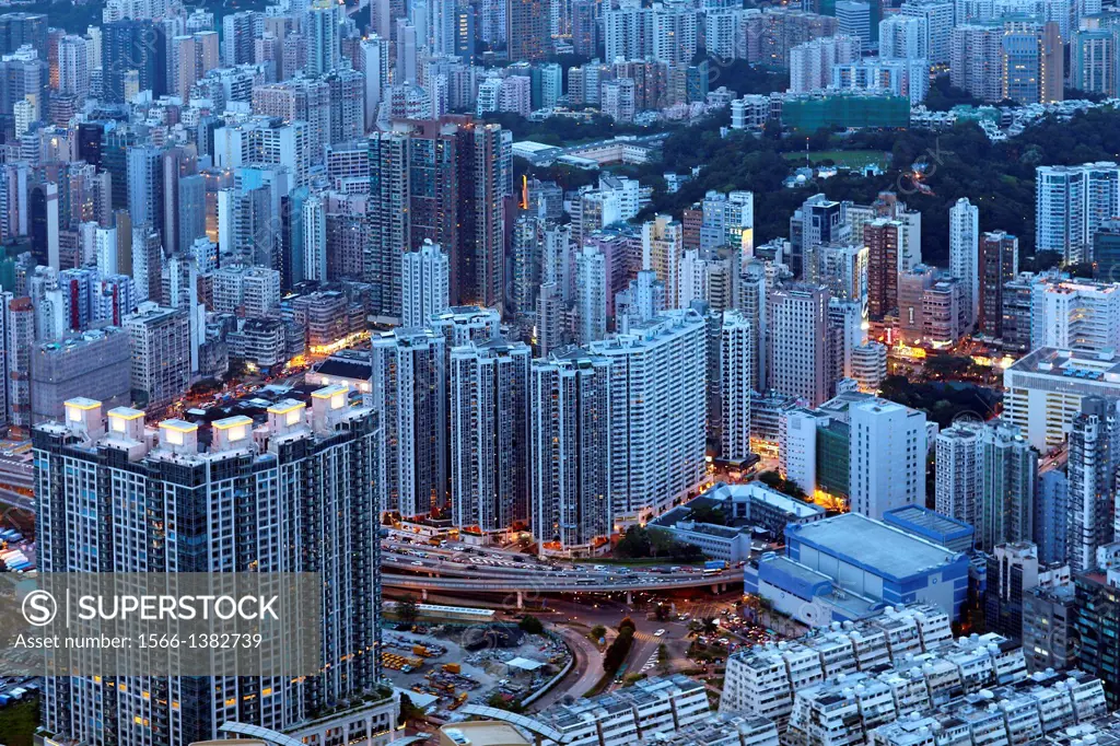 Aerial view of buildings, Kowloon, Hong Kong, China, East Asia.