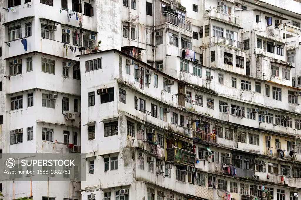 Facade of residential building, Hong Kong Island, China, East Asia.