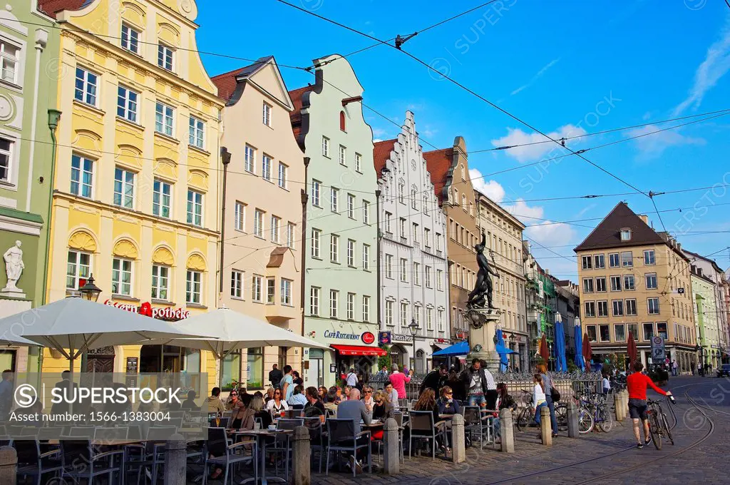 Augsburg, Moritzplatz, Market square, Maximilianstrasse, Maximilian street, Romantische Strasse, Romantic Road, Swabia, Bavaria, Germany.
