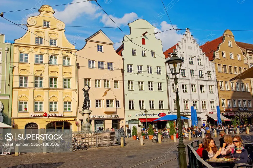 Augsburg, Moritzplatz, Market square, Maximilianstrasse, Maximilian street, Romantische Strasse, Romantic Road, Swabia, Bavaria, Germany.