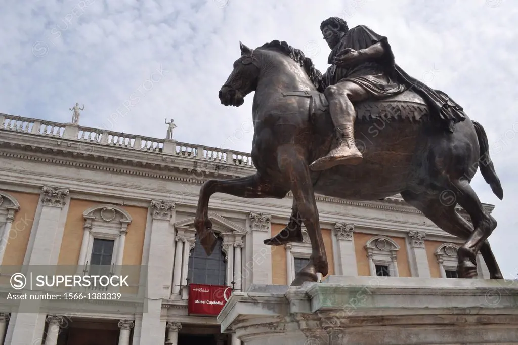 Roma, Italy, Marco Aurelio's statue and Musei Capitolini in Piazza del Campidoglio