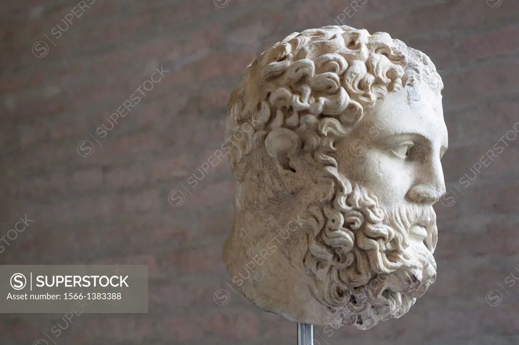 Germany, Bavaria, Munich, Glyptothek Museum, Head from Statue of Heracles, Roman Sculpture about 360 BC.