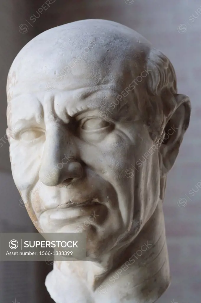 Germany, Bavaria, Munich, Glyptothek Museum, Roman Sculpture, Head on Elderly Man About 40 BC.