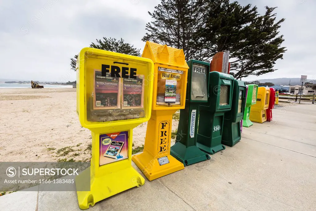 Newspaper dispensers in Monterey, California, USA