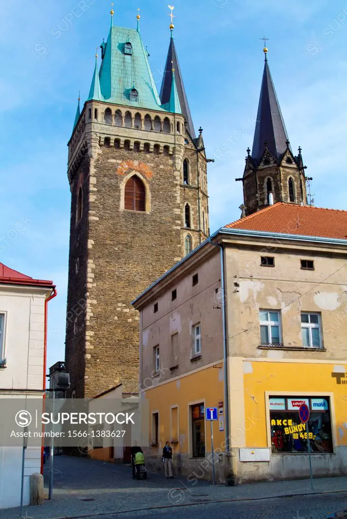 Kolin old town with Zvonice tower and Sv Bartolomej church Central Bohemian region Czech Republic Europe.