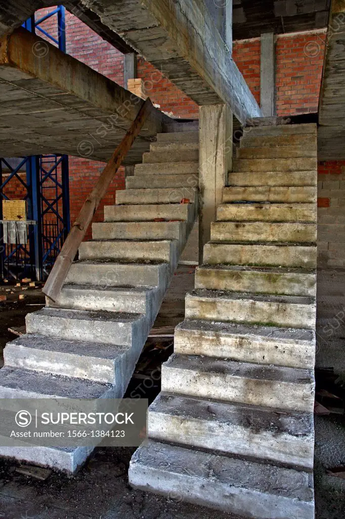 Stairs, home in construction, La Fuliola, Urgell, Catalonia, Spain