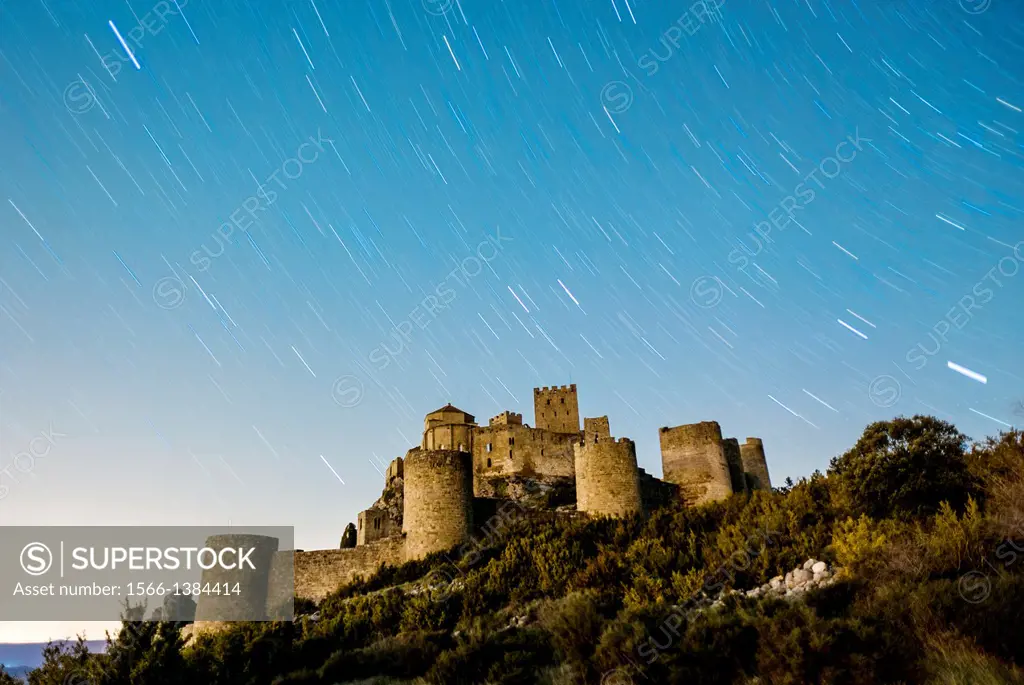 Loarre Castle in the night, Huesca, Aragon, Spain.