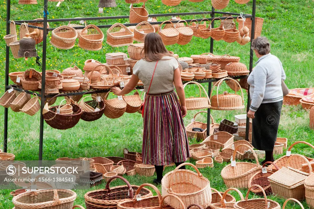 Sale of baskets, Medieval market, Riga, Latvia.