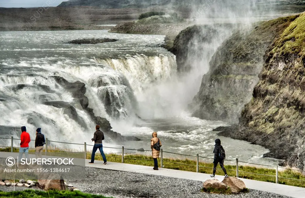 Gullfoss Waterfall, Hvítá river, Hvítá-Fluss , Haukadalur, southern Iceland, Iceland, Arctic regions.