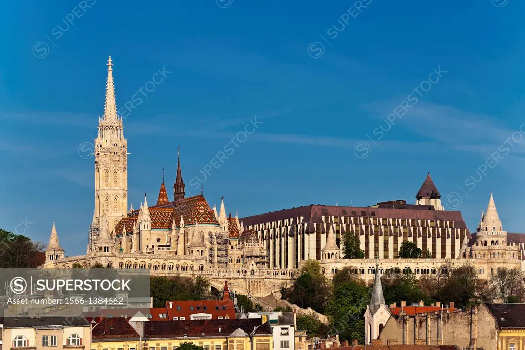 View of the Fishermen´s Bastion, a neo-Romanesque monument. Built from 1895 to 1902, by Frigyes Schulek. It stands on the Castle Hill on the site of t...