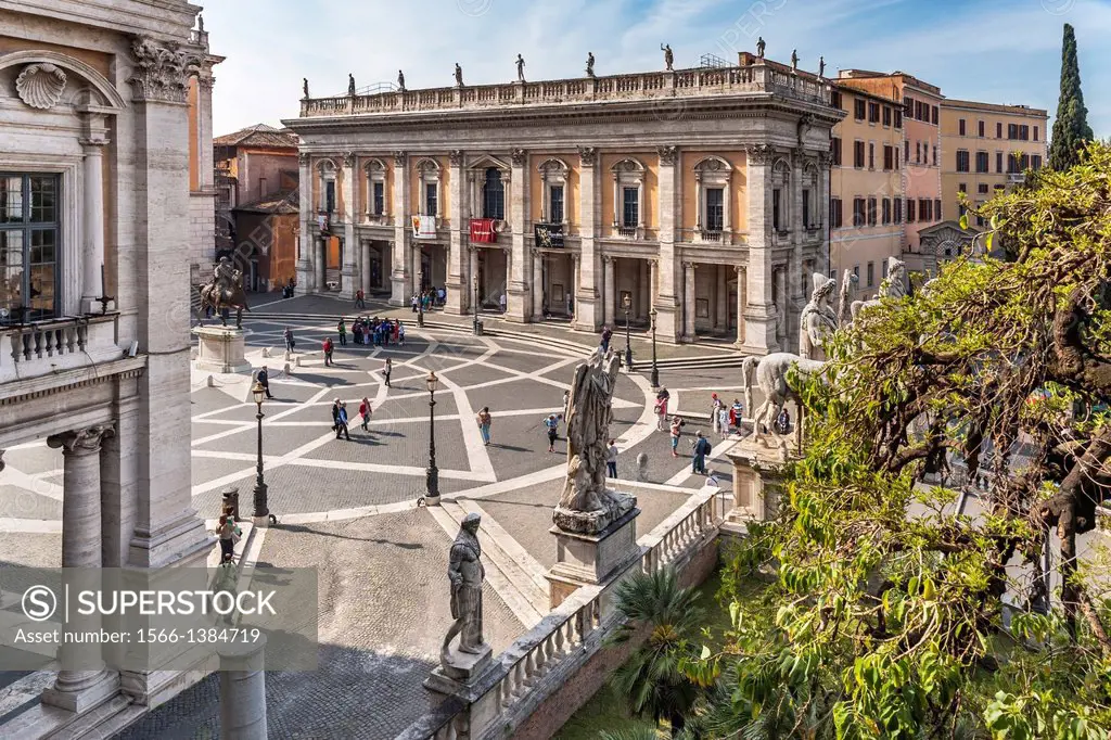 Palace of the Conservators at Piazza del Campidoglio, Capitoline Hill. The Capitoline Hill is the smallest of the seven hills of Rome. The existing de...