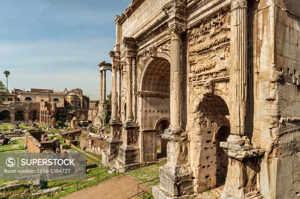 The Arch of Septimius Severus Arco di Settimio Severo is a three archways triumphal arch in the Roman Forum Forum Romanum in Rom. The arch was built i...