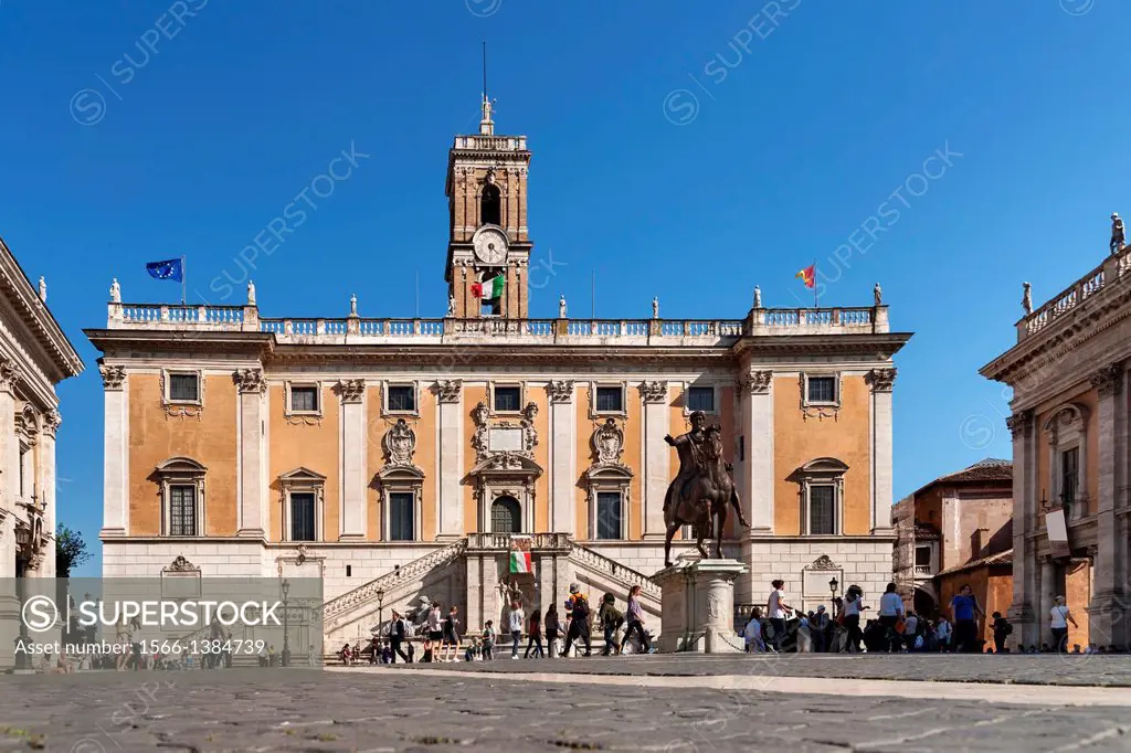 Palazzo Senatorio at Piazza del Campidoglio, Capitoline Hill, Rome, Lazio, Italy, Europe.