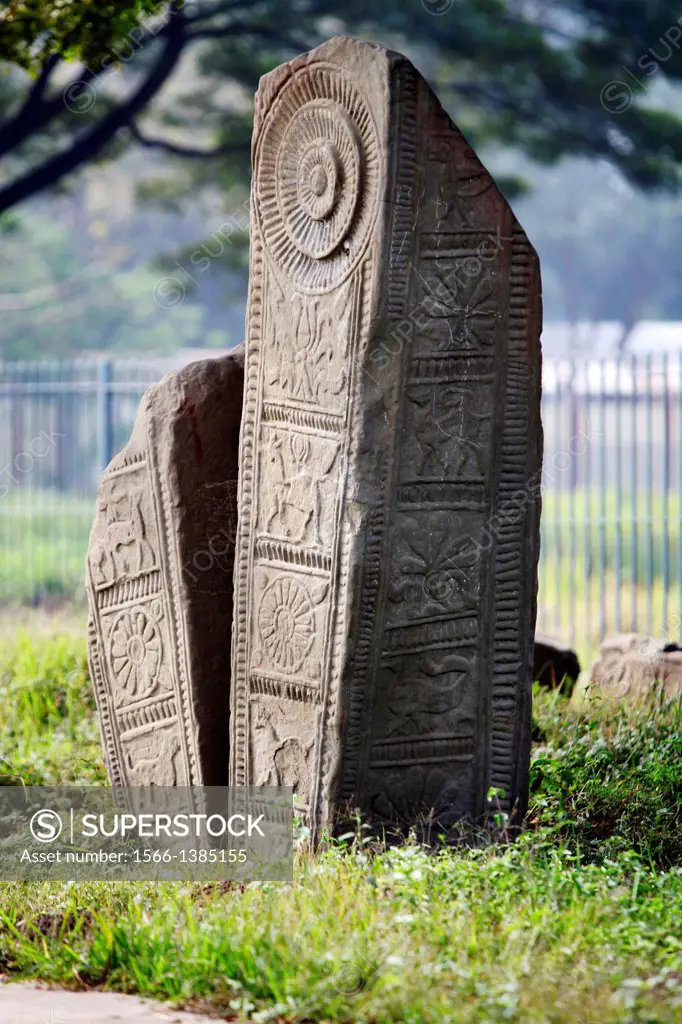Ruins of a Fort and monoliths Dimapur village, Nagaland, India. Kachari Ruins has various monoliths that reflect the rituals of the fertility cult. Th...
