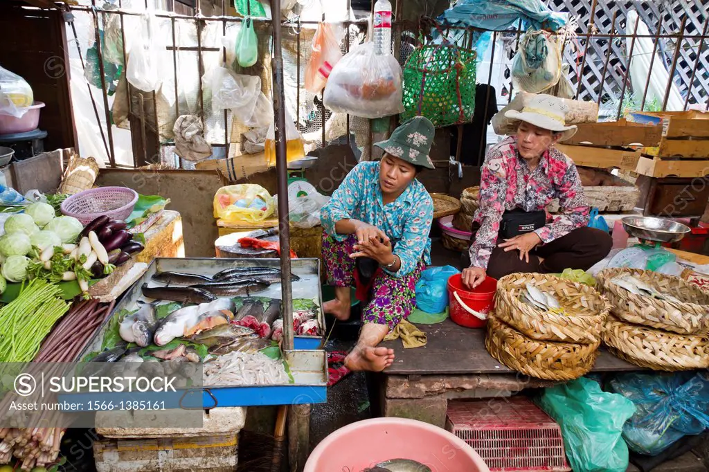 Scenery on a Market in Phnom Penh, Cambodia.