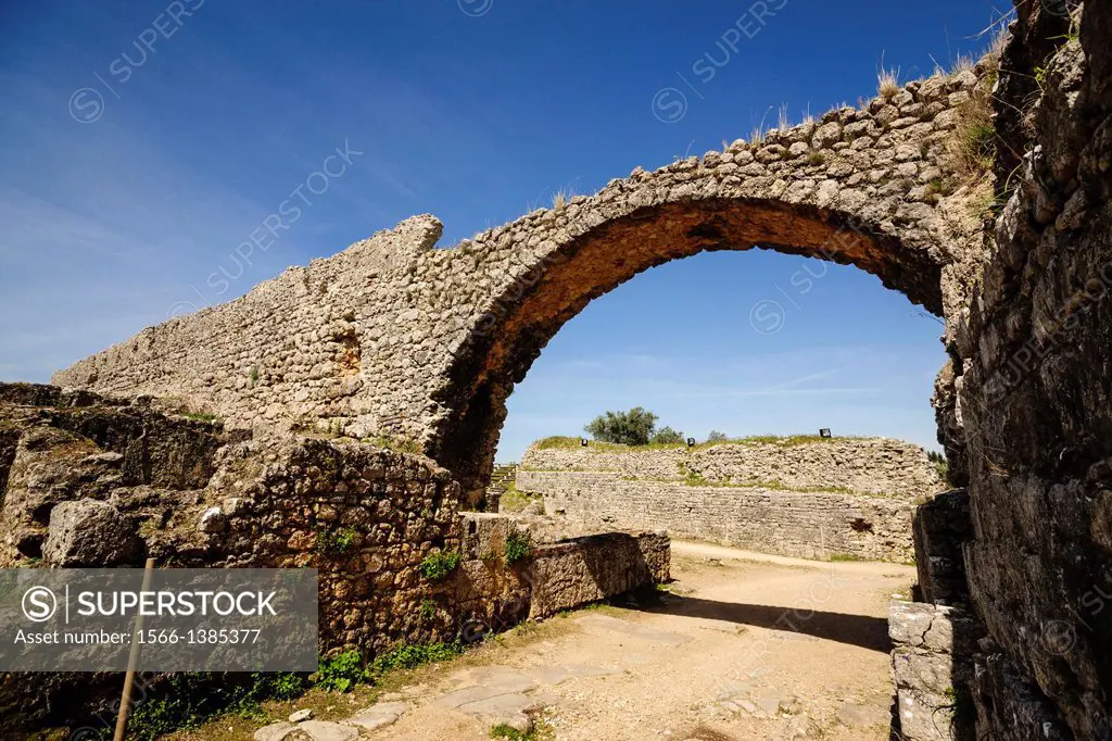 Aqueduct, Conimbriga city, Conventus Scallabitanus, Roman province of Lusitania, near Condeixa-a-Nova, district of Coimbra, Portugal, Europe.