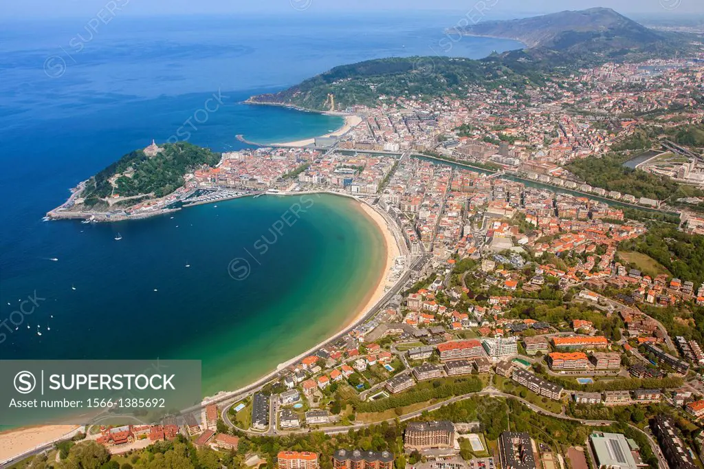 Aerial view of Concha Bay, Donostia - San Sebastian, Basque Country.