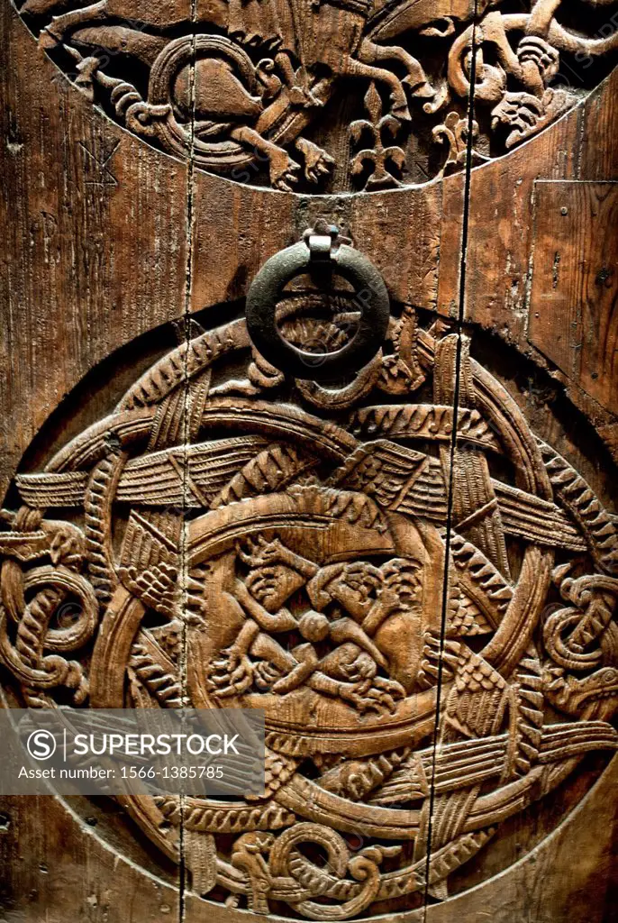 One of most important historic treasures of Icelanders - Valþjófsstaður door, a church door in the Romanesque style ornamented with wood-carving, abou...