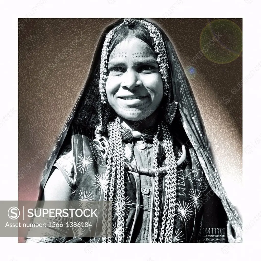 An old picture of a tribal girl, Madhya Pradesh, India.