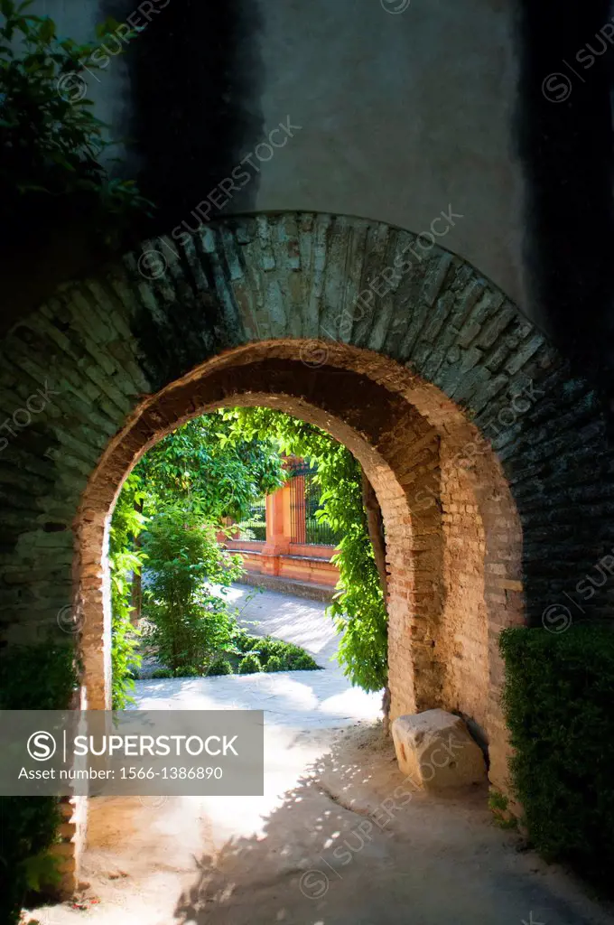 Arch, Alcazar of Seville. Andalucia. Spain.