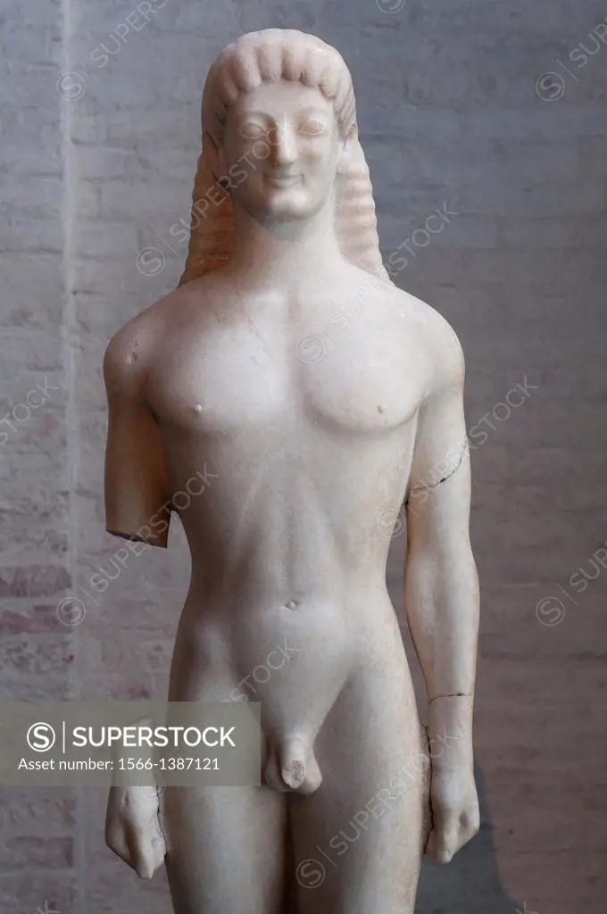 Germany, Bavaria, Munich, Glyptothek Museum, Apollo of Tenea Statue of a Youth About 560 BC.
