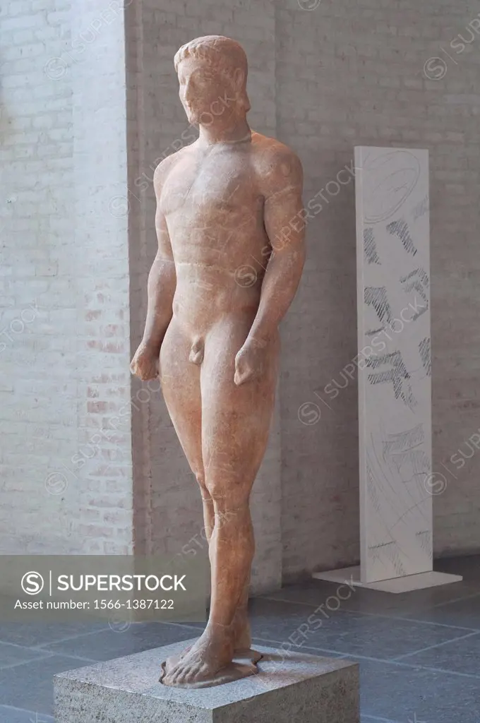 Germany, Bavaria, Munich, Glyptothek Museum, Munich Kouros Statue of a Youth About 540 BC.