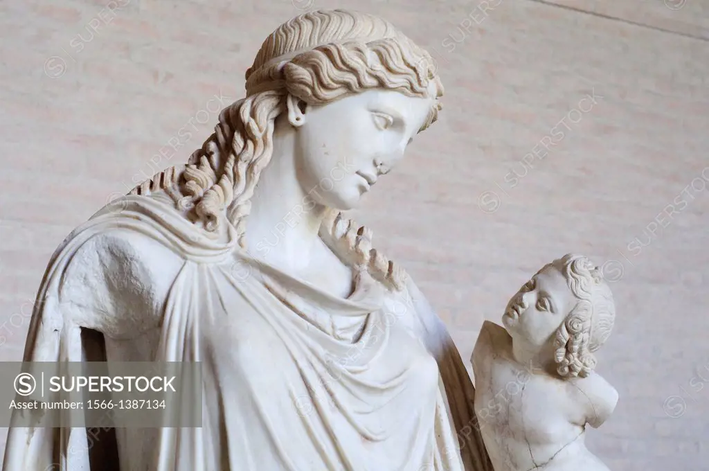 Germany, Bavaria, Munich, Glyptothek Museum, Eirene as Mother of Plutos, Roman Sculpture, After an original of 370 BC.