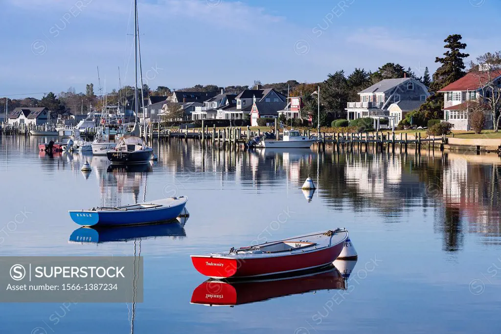 Boats in Oak Bluffs Harbor, Martha's Vineyard, Martha's Vineyard, Massachusetts, USA.