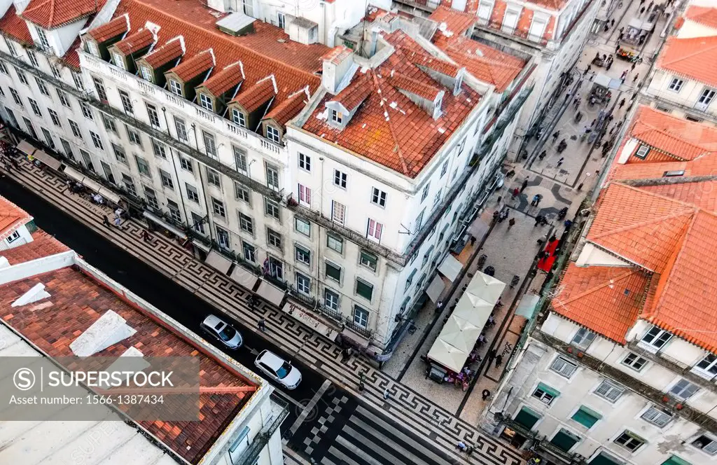 Streets of Carmo and Santa Justa, Lisbon, Portugal, Europe.