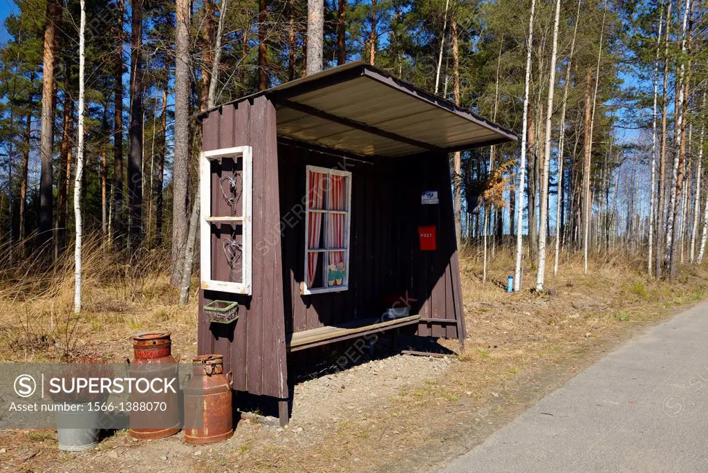 Traditional bus stop, North Karelia, Finland, Europe.