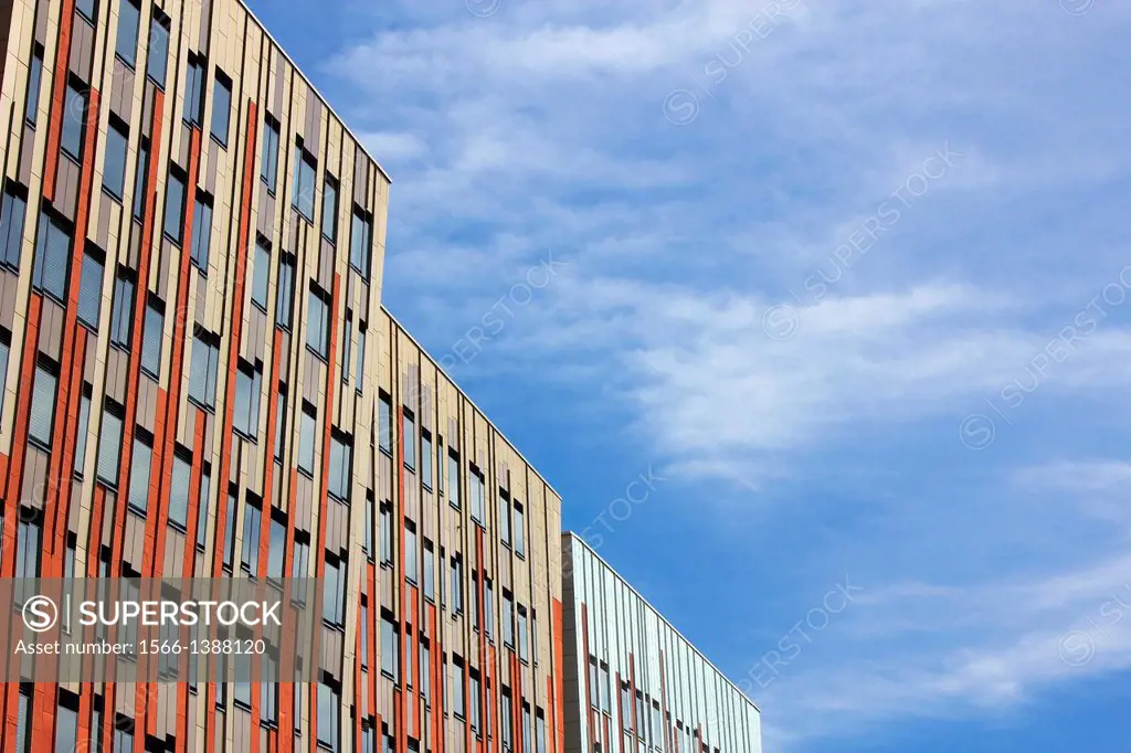 Facade of the Sumatrakontor building complex in HafenCity Hamburg, Germany.
