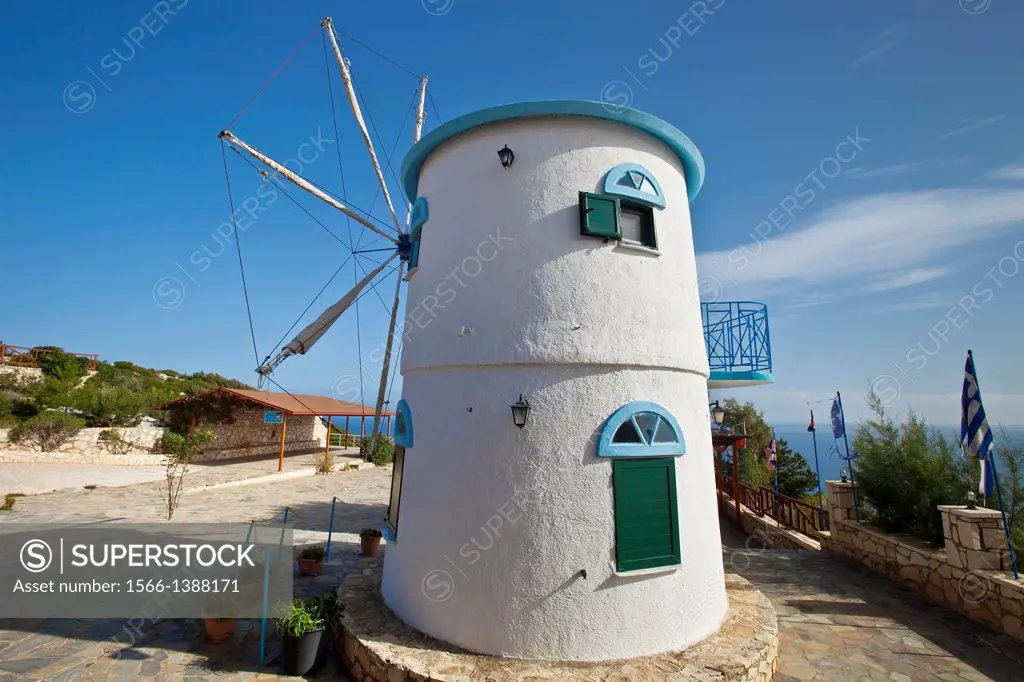 Windmill, Cape Skinari, Zakynthos (Zante) Island, Greece.
