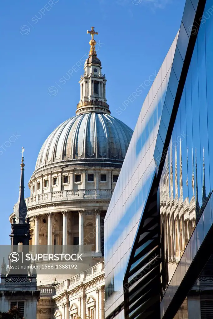 St Paul's Cathedral and One New Change Shopping Centre, London, England.