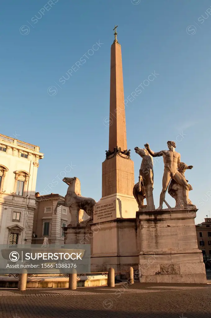 Obelisk and Fountain of Castor and Pollux on Quirinal Square, Rome, Italy.