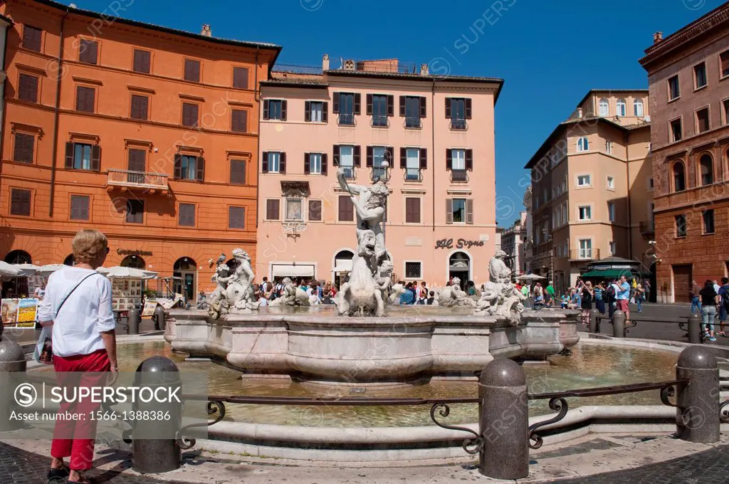 Fountain of Neptune in Piazza Navona, Rome, Italy.