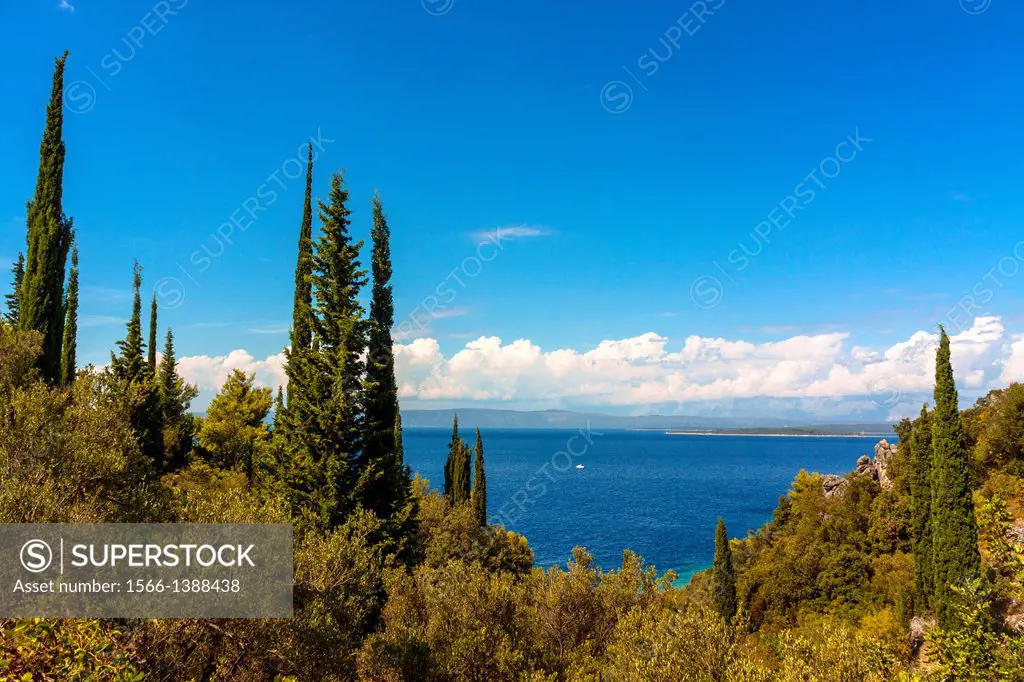 View towards Vaja bay near Racisce on Korcula island, Croatia.