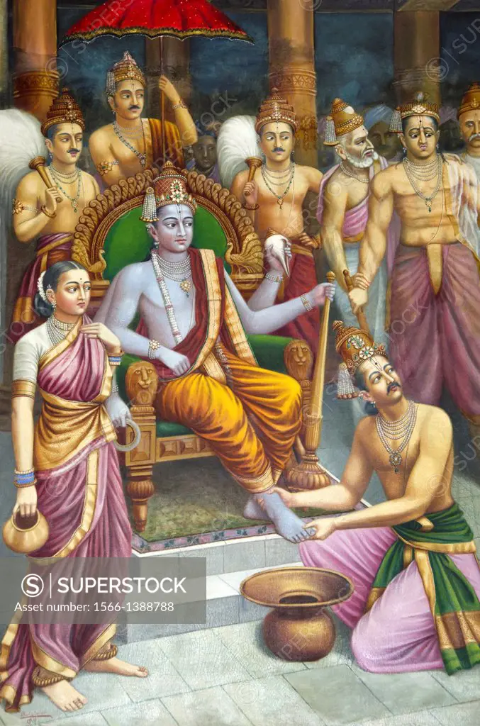 Painting based on the epic Ramayana, Painted by H H Balasaheb Pantpratinidhi in 18th century. Trained by the famousIndian Painter Raja Ravi Verma. Yam...