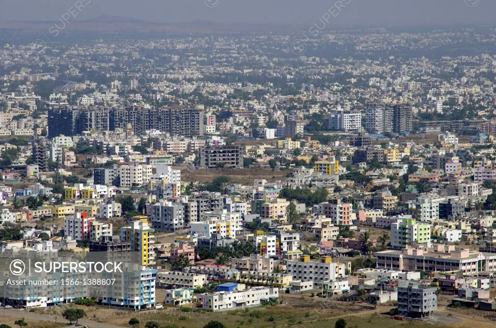 Aerial view of Nasik city from Pandav Leni. Nasik, Maharashtra, India.