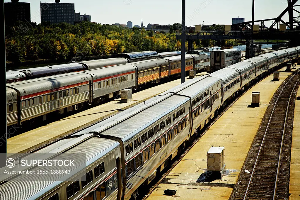 Train junction in chicago, railway.