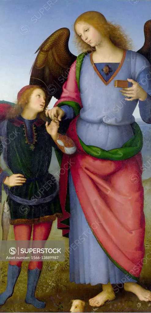 Perugino . Archangel Raphael with Tobias . 1499. National Gallery - London.