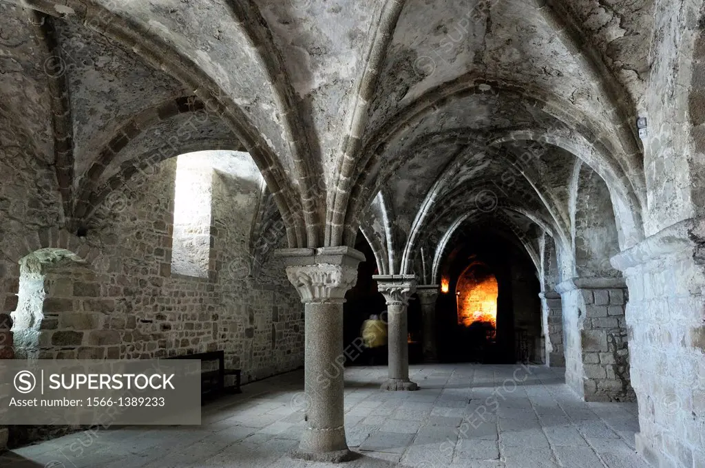 Ambulatory for Monks, Mont Saint-Michel Abbey, Manche department, Low Normandy region, France, Europe.
