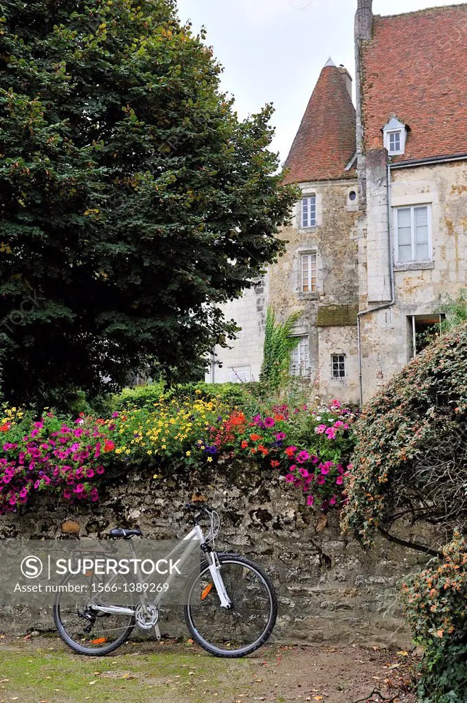 public garden in front of the House of the Counts of Perche, Regional Natural Park of Perche, public garden in front of the House of the Counts of Per...
