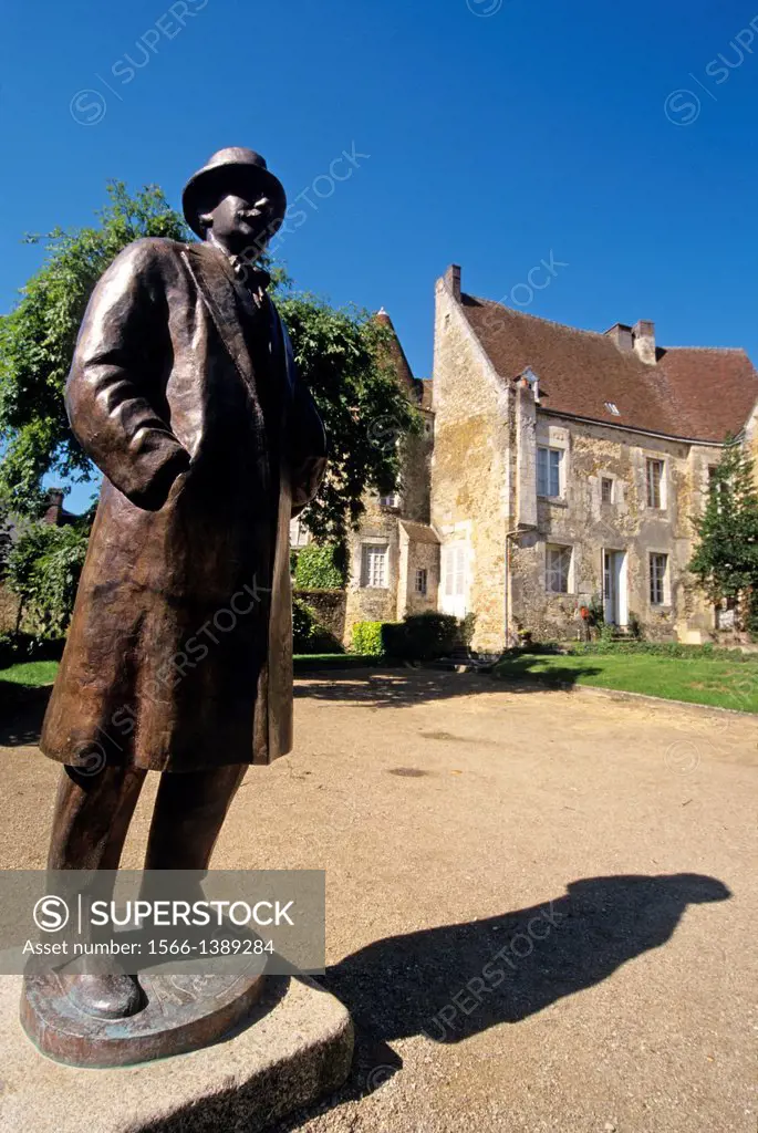 statue of Emile-Auguste Chartier, commonly known as Alain, a french philosopher born in 1868 at Mortagne-au-Perche, Regional Natural Park of Perche, p...