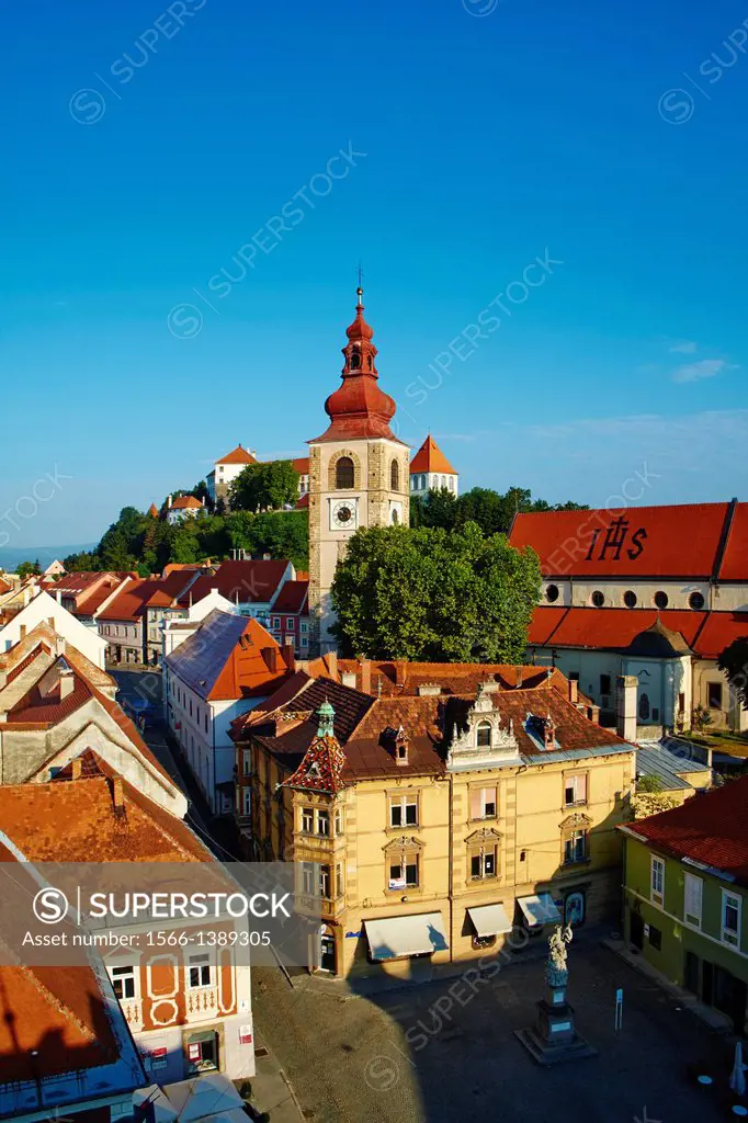 Slovenia, Lower Styria Region, Ptuj, town on the Drava River banks, the City Tower.