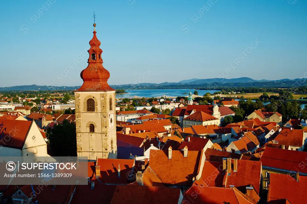 Slovenia, Lower Styria Region, Ptuj, town on the Drava River banks, the City Tower.