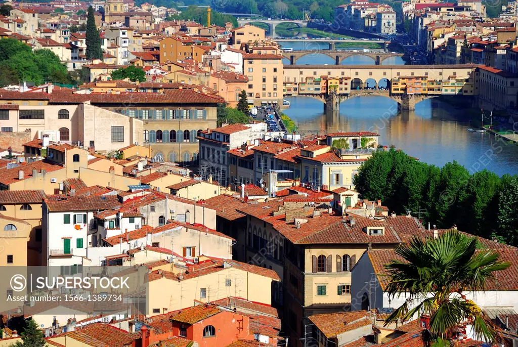 Italy, Tuscany, Florence, panorama whit ponte vecchio