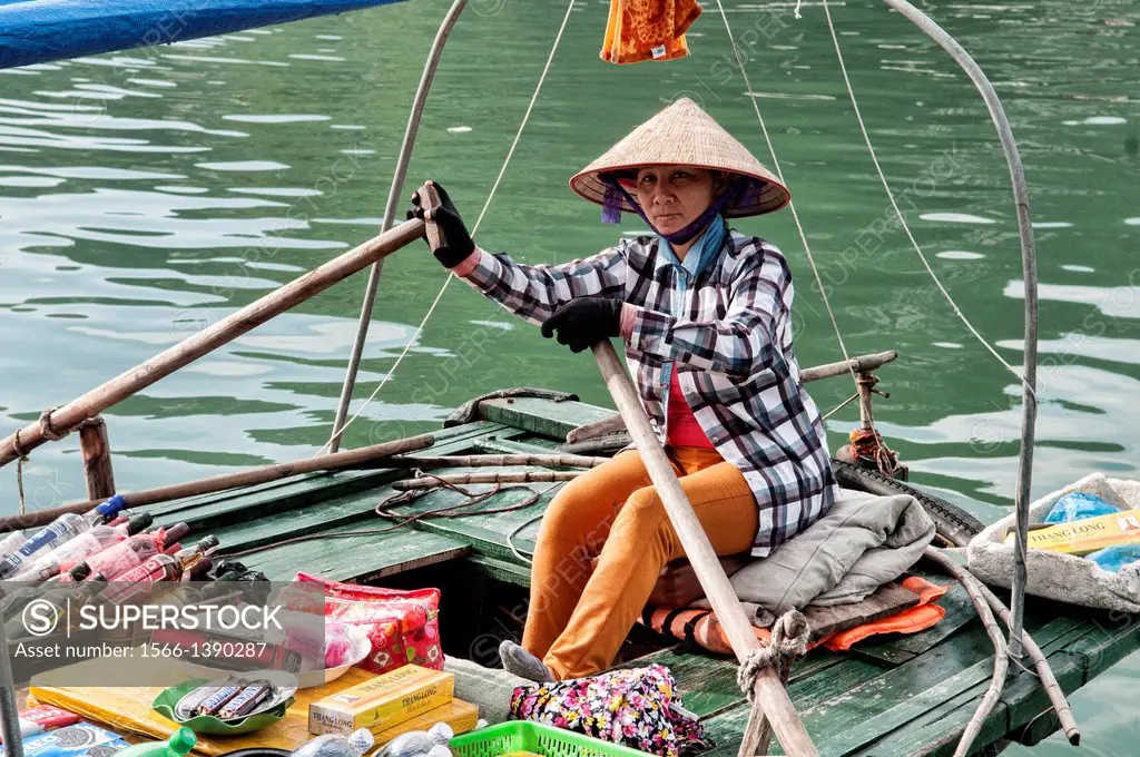 Boat vendor in Halong Bay, Vietnam.