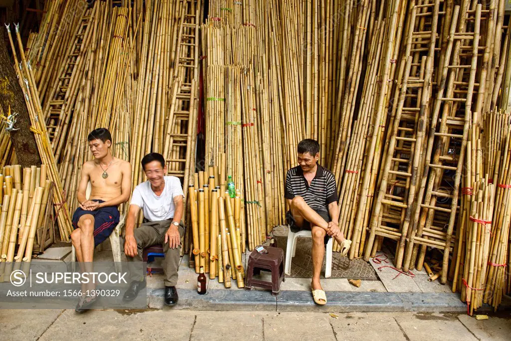 bamboo bong pipe vendors in Hanoi, Vietnam.